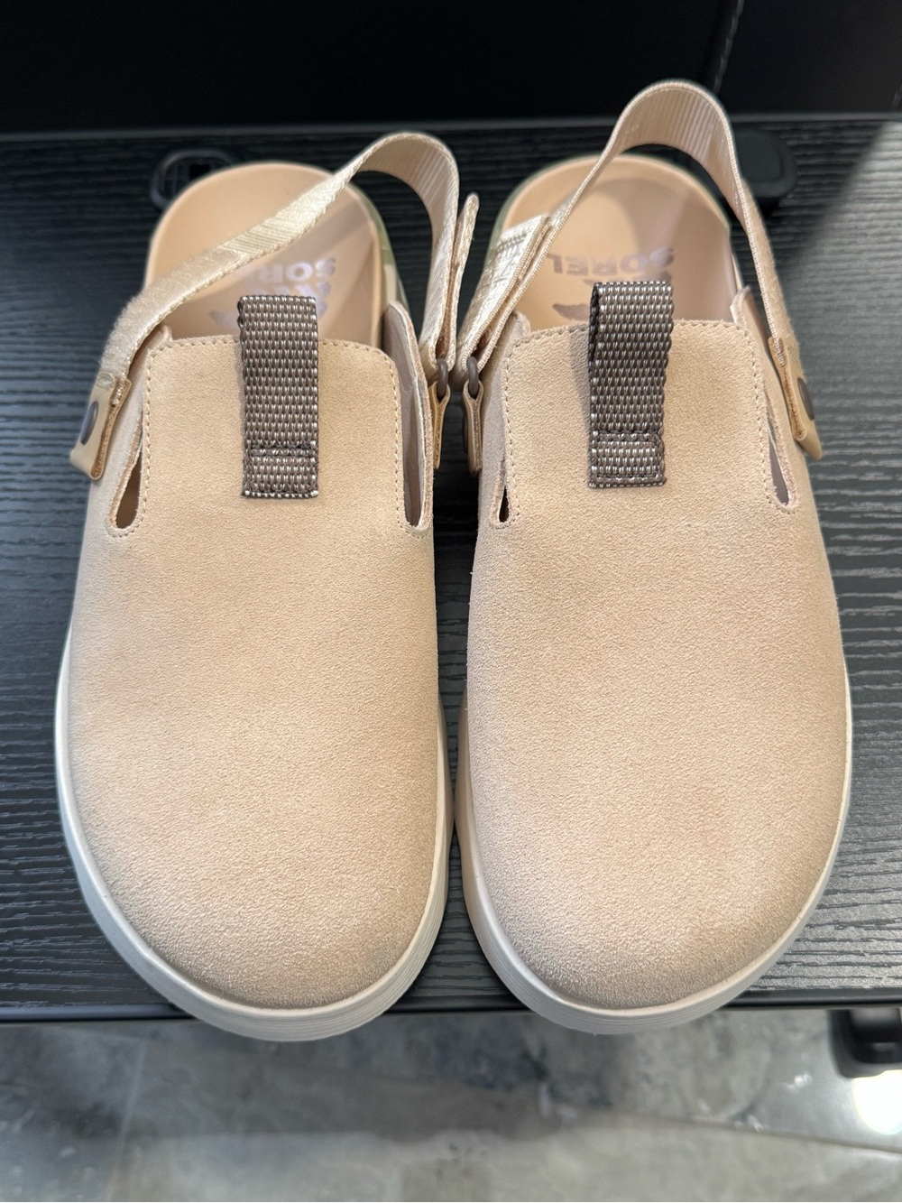 Sorel Taupe Suede Slingback Clog Mule with Contrasting Gum Sole - Picture 2 of 5